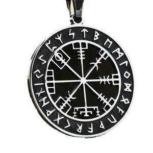 Colgante de Acero Inoxidable 316, Brújula Rúnica Nórdica Vegvisir, Diseño Calado Texturizado, Estilo Gótico Retro, Amuleto de Protección Resistente para Hombre - Product Image 4