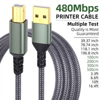 Câble USB vers USB B tressé en nylon 1m 2m 3m 480 Mbps, câble d'imprimante USB 2.0 Type C vers USB B plaqué or
