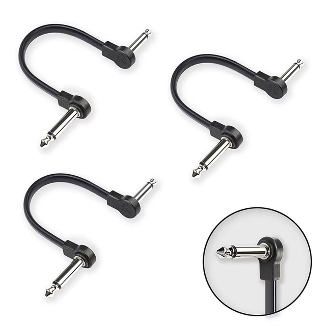 High Quality 6" Inch Guitar Flat Patch Cable 3 Pack TS Right Angle Effect Pedal Flat Cables Pedal Board Patch Cables Black