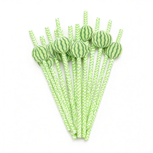 หลอดดูดน้ำลายแตงโมสีเขียวลายเชฟรอนสำหรับงานปาร์ตี้ฤดูร้อน - Product Image 2