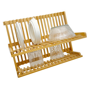 Escurridor de platos de bambú de doble nivel, de secado rápido, para platos y vasos de cocina - Product Image 4