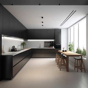 Gabinetes de Cocina Modulares Modernos Minimalistas con Encimera de Madera Integrada y Personalizada, con Isla de Almacenamiento y Fregadero para Interiores - Product Image 1