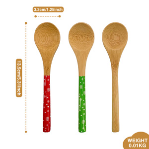 Cuillères de cuisine <span class=keywords><strong>en</strong></span> bambou écologiques pour Noël, ustensiles <span class=keywords><strong>en</strong></span> <span class=keywords><strong>bois</strong></span> durables pour remuer et servir lors des fêtes - Product Image 2