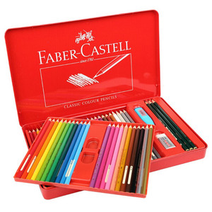 Matite Colorate <span class=keywords><strong>a</strong></span> Base d'Olio <span class=keywords><strong>Faber</strong></span>-Castell Classic, 48 Colori in Scatola di Ferro Rossa, Blocco da Disegno con 50 Fori per Matite, per Artisti - Product Image 3