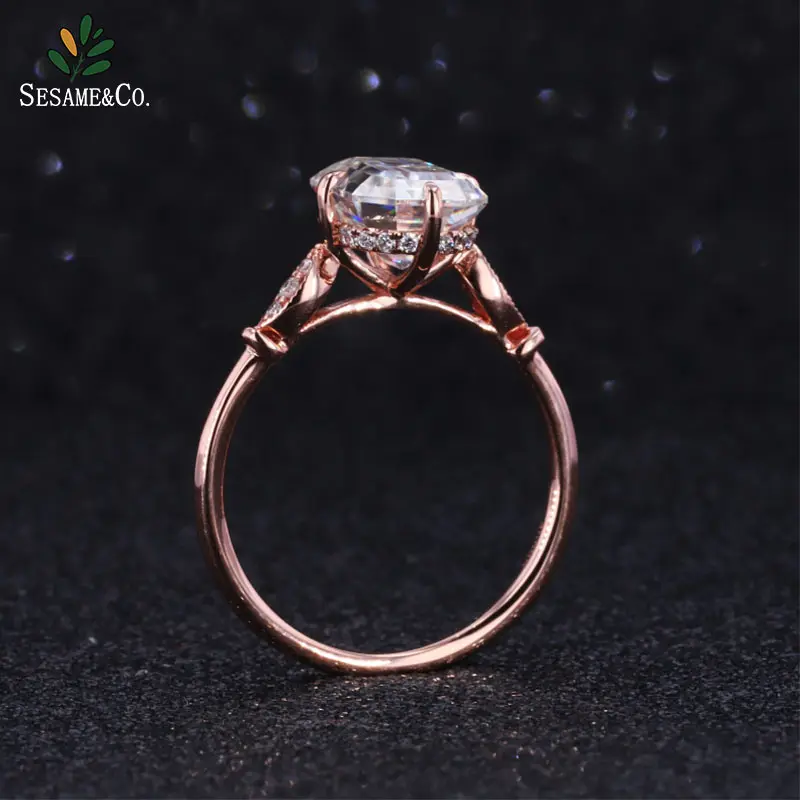 Nhẫn Trang Sức Đá Mặt Kim Cương Trồng Trong Phòng Thí Nghiệm Và Moissanite Hình Cối Xay Gió Phong Cách Cổ Điển Màu Vàng Hồng 14K Sang Trọng