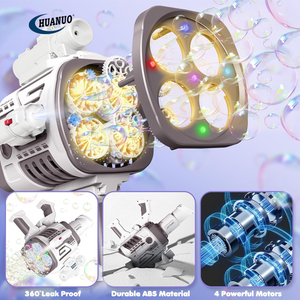 Pistolet à bulles électrique rechargeable avec lumières colorées Mitrailleuse à bulles automatique Jouets pour enfants - Product Image 4