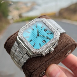 Nouvelle montre automatique mécanique pour homme, classique, de luxe, carrée, entièrement sertie de diamants, bracelet en acier inoxydable, étanche - Product Image 6