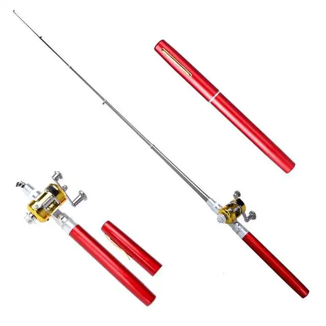 Hot Sale Promo Portable Pocket Alumínio Pen Shaped Telescópica Pesca Rod Metal OEM Hard Metal Barrel Telescópica Rod para Esportes