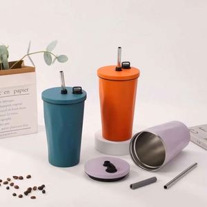 Gourde isotherme en acier inoxydable pour voiture, avec paille, colorée, revêtement poudré, métal durable et élégant - Product Image 2