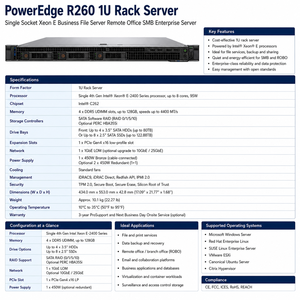 Serveur en rack Dell PowerEdge R260 1U, processeur Xeon E à une seule prise, serveur de fichiers professionnel, serveur d'<span class=keywords><strong>entreprise</strong></span> pour les PME et les bureaux à distance - Product Image 3