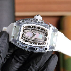 High-quality RM 07-02 Style Crystal Case Diamond-<b>studded</b> Ladies Automatic Watch With White Rubber Strap - Product Image 4