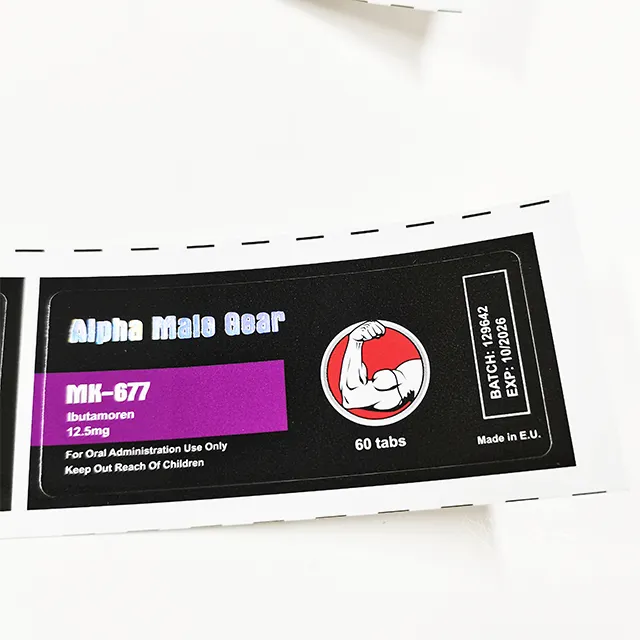 Free design luxury Alpha brand label for 20mg vial bottle hologram foil brand name MK 677