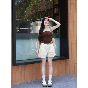 Shorts Ecológicos de Cintura Alta para Mujer, Transpirables, 100% Algodón, Secado Rápido, 280gsm, con Bolsillos, para Negocios, Marca Privada, MOQ Bajo - Product Image 3