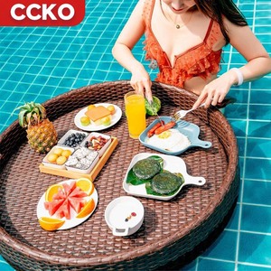 Plateau flottant rond en rotin personnalisé pour hôtel, plateau flottant pour piscine, plateau pour servir des aliments et des boissons - Product Image 3