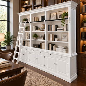 White Traditional Victorian Mahogany Wood <b>Bookcase</b> Ladder Shelf 3 Shelves Backless Design for Home Office Living Room Furniture - Product Image 1
