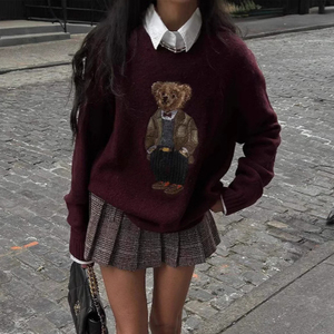 Maglione da <span class=keywords><strong>Donna</strong></span> TIANCHEN Autunno Inverno con Orso RL, Collo Tondo, Stile Britannico, <span class=keywords><strong>in</strong></span> Lana e <span class=keywords><strong>Cashmere</strong></span>, Maglia Polo Larga # RL-065 - Product Image 2