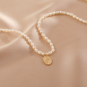 Collier pour femme en argent 925 vintage avec perle blanche ronde et pendentif simple pour fiançailles et mariage - Product Image 3