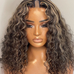 Highlights Blonde Full <span class=keywords><strong>Afro</strong></span> Women <span class=keywords><strong>3C</strong></span> 3A Kinky Curly Cabello humano Pelucas en forma de U con clips Castaño Marrón V Parte Pelucas 250% Densidad - Product Image 1