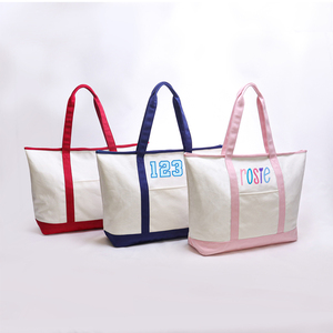 Personalized Embroidery Monogran Women Travel <b>Beach</b> <b>Bag</b> Heavy Duty Canvas Boat Tote Cotton Canvas Tote <b>Bag</b> with Zipper - Product Image 2