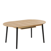 Table de salle à manger ovale extensible en bois avec pieds en métal noir, style classique moderne minimaliste, pour salon et cuisine