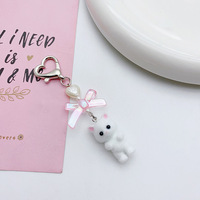 Nouveau Porte-clés Chat en Peluche Kawaii avec Nœud Papillon et Animaux en Flocage, Pendentif Mode en Résine, Breloque de Sac, Accessoires