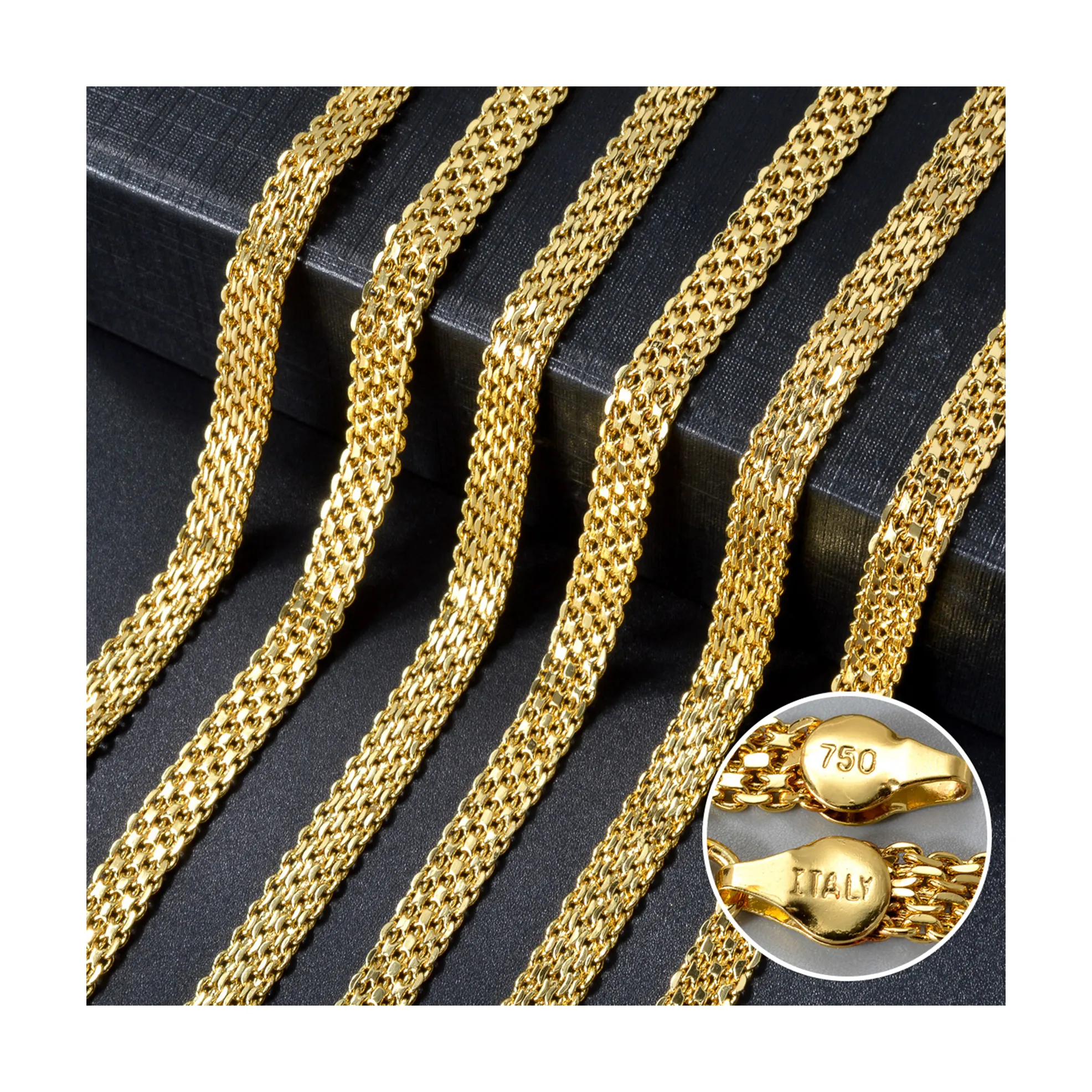 Ingrosso moda gioielli in ottone 14 k18k placcato oro italiano 750 uomini e donne collane