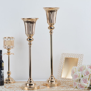 Tall Gold Silver Wedding <strong>Flower</strong> Stand Centerpiece Metal Trumpet <strong>Flower</strong> <strong>Vase</strong> for Party Table Decorations - Product Image 2