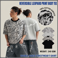 Kaos Oversize Custom Motif Leopard Bolak-Balik Dua Sisi 240 GSM dengan Potongan Boxy untuk Streetwear dan Outfit Sehari-hari Pria