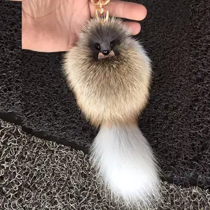 Cute Furball Pompom Plush Fluffy Balls Fox Fur Key Chain with Small Tail Keychain Fashion Mobile Phone Pendant Decoration