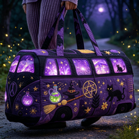Sac à bandoulière imprimé 3D Bus Fantôme d'Halloween, Sac de week-end motif Ciel Nocturne Violet, Sac de voyage fantôme pour cadeau de vacances d'Halloween