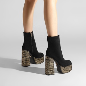 Bottines à plateforme pour femmes, bottines à talon épais <span class=keywords><strong>en</strong></span> faux daim avec talon imprimé crocodile pailleté, chaussures de soirée avec fermeture éclair latérale - Product Image 2