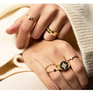 Rvs Minimalistische Custom Gegraveerde Vergulde Womens Chunky Signet Stone Ring
