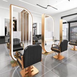 Espejo de Barbería Moderno con Marco de Acero Inoxidable y Latón, Espejo de Doble Cara con Luz LED de Alta Calidad para Salón de Belleza - Product Image 2