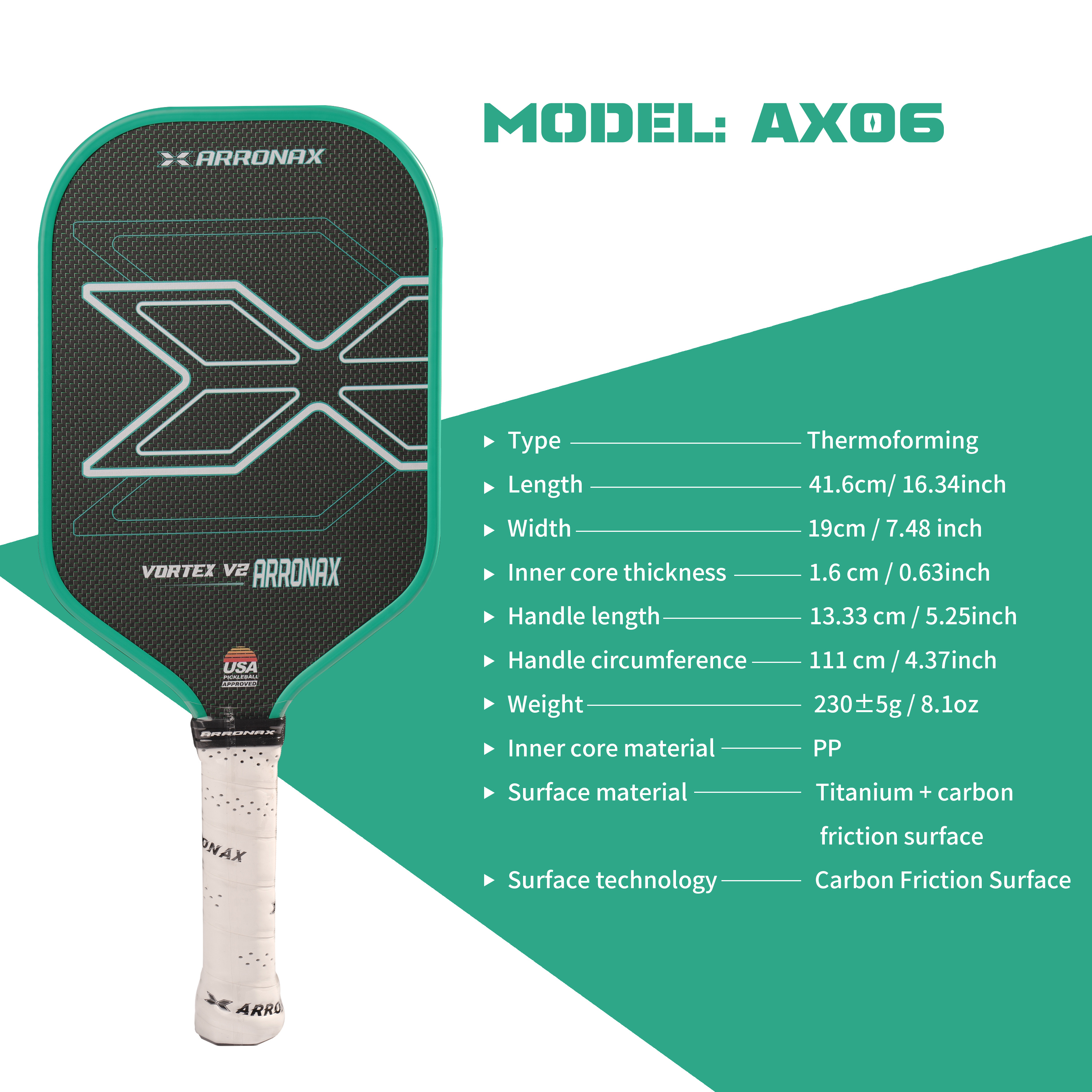 ARRONAX USAPAチタンピクルスボールパドル炭素繊維グリップ付き