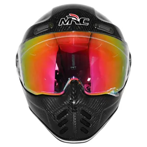 Helm sepeda motor Full Face Retro, helm pelindung wajah penuh serat karbon Visor ganda untuk sepeda motor