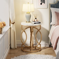 Tables de chevet modernes en bois blanc doré avec plateau en faux marbre, table d'appoint multifonctionnelle pour chambre à coucher et salon