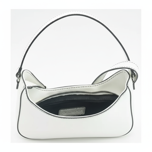 Borsa a tracolla Vintage bianca da donna con bordi neri con doppia fodera in pelle sintetica Design in tessuto per uso estivo/invernale - Product Image 1