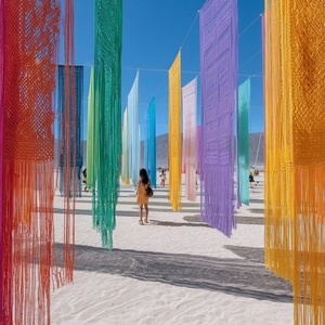 Décor de diviseurs d'installations de macramé bohème coloré accrocheur pour les espaces d'hôtel de restaurant - Product Image 6