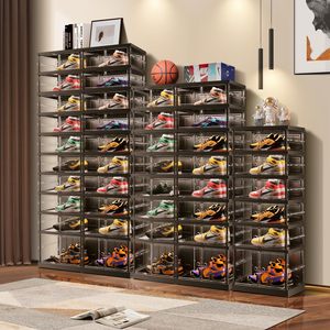 <b>Clear</b> Stackable PET Plastic <b>Shoe</b> Storage <b>Box</b> with Custom Logo 19L Capacity Magnet Door Opening Dust Moisture Proof Modern Design - Product Image 2