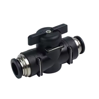 Vanne à boisseau sphérique pneumatique noire BUC-4mm/6mm/8mm/10mm/12mm à insertion rapide pour raccord de tuyau d'air en PU, avec limiteur de débit