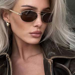 定制标志复古小椭圆形男士太阳镜棕色精神金框经典飞行员眼镜UV400时尚女士 - Product Image 1