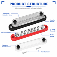 Barre de connexion 12 voies CC négative commune pour camping-car et bus avec couvercle - 150A 12V
