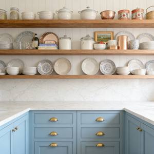 Custom Kitchen Furniture Cupboards <b>Light</b> Blue Solid Wood Kitchen <b>Cabinets</b> Luxury Designs With Golden Accessories - Product Image 4