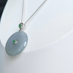 Collar con Colgante de Jade en Acero Inoxidable, Cadena de Eslabones en Tono Plateado, Dije de Disco Geométrico, Joyería para Uso Diario, REDONDO - Product Image 1