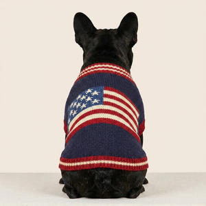 Suéter para Perro con Bandera Americana para el Día de la Independencia, Estilo <span class=keywords><strong>Bully</strong></span> Fit, Diseño Patriótico de Estrellas y Rayas, Ropa Tejida para Perros Frenchie y Bulldog - Product Image 3