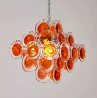 Lustre en verre de style Murano contemporain, lampe suspendue ronde multicolores pour hall d'hôtel