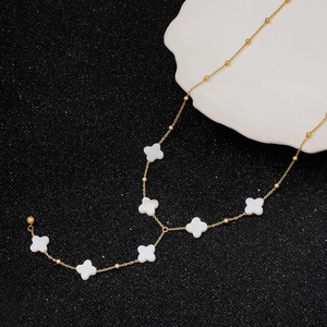 Collar Lariat de Aguamarina Natural 2026 con Forma de Trébol, <span class=keywords><strong>Cadena</strong></span> de Cuentas Satélite en Forma de Y, Acero Inoxidable con Oro de 18K CL26-150 - Product Image 4