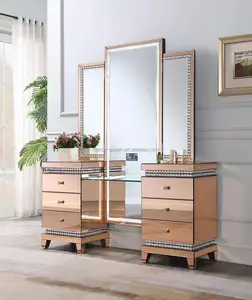 2021 Hot Koop Verlichte Vanity Met Mirrored Glas Make Tafel En Volledige Lengte Spiegel Slaapkamer Dressoir Salon Meubels