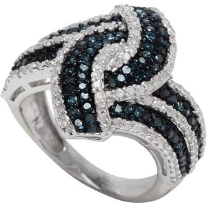 Natural White And Blue Diamond Swirl Cocktail <b>Ring</b> 925 Sterling <b>Silver</b> Round Cut Pave Setting <b>Statement</b> <b>Ring</b> For Women - Product Image 2