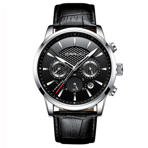 Montre pour homme avec logo personnalisé, design rétro moderne, bracelet en cuir, étanche 3 ATM, fenêtre de calendrier, style business décontracté, vente en gros - Product Image 4